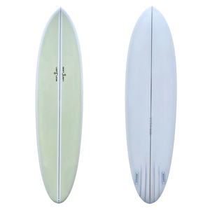 SAN JUAN TWIN PIN EVERYDAY 7'2" LIME AIRBRUSH SPRAY 6MM PLY PIN TAIL CHANNEL BOTTOM