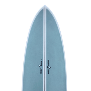 SAN JUAN TWIN PIN EVERYDAY 7'4" SKY BLUE AIRBRUSH SPRAY 6MM PLY PIN TAIL CHANNEL BOTTOM