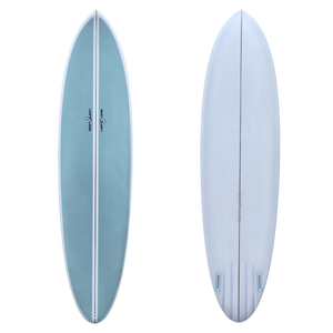 SAN JUAN TWIN PIN EVERYDAY 7'4" SKY BLUE AIRBRUSH SPRAY 6MM PLY PIN TAIL CHANNEL BOTTOM