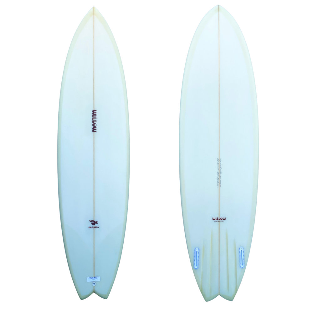 WILLOW SEABIRD 6'10" PASTEL LIME CUT LAP BROWN PIN LINE WET RUB 6MM PLY