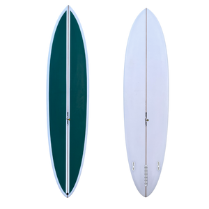 SAN JUAN 7'6" TWIN PLUS GREEN DECK SPRAY WET RUB 6MM STRINGER PIN TAIL