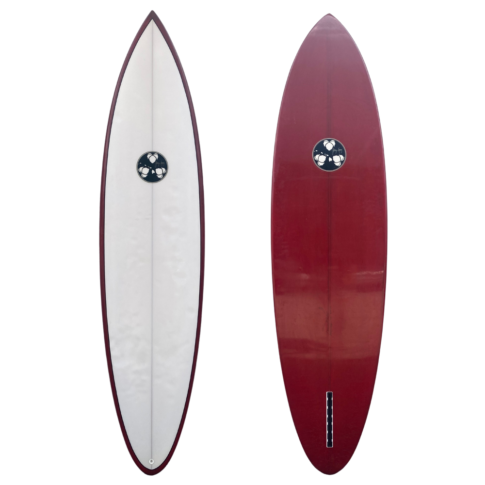 
            
                Load image into Gallery viewer, CUSTOM COLLECTION GERRY LOPEZ 7&amp;#39;5 SINGLE FIN BURGUNDY WHITE TINT GLOSS
            
        