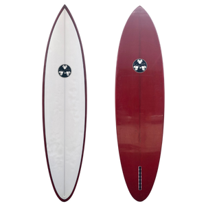 
            
                Load image into Gallery viewer, CUSTOM COLLECTION GERRY LOPEZ 7&amp;#39;5 SINGLE FIN BURGUNDY WHITE TINT GLOSS
            
        
