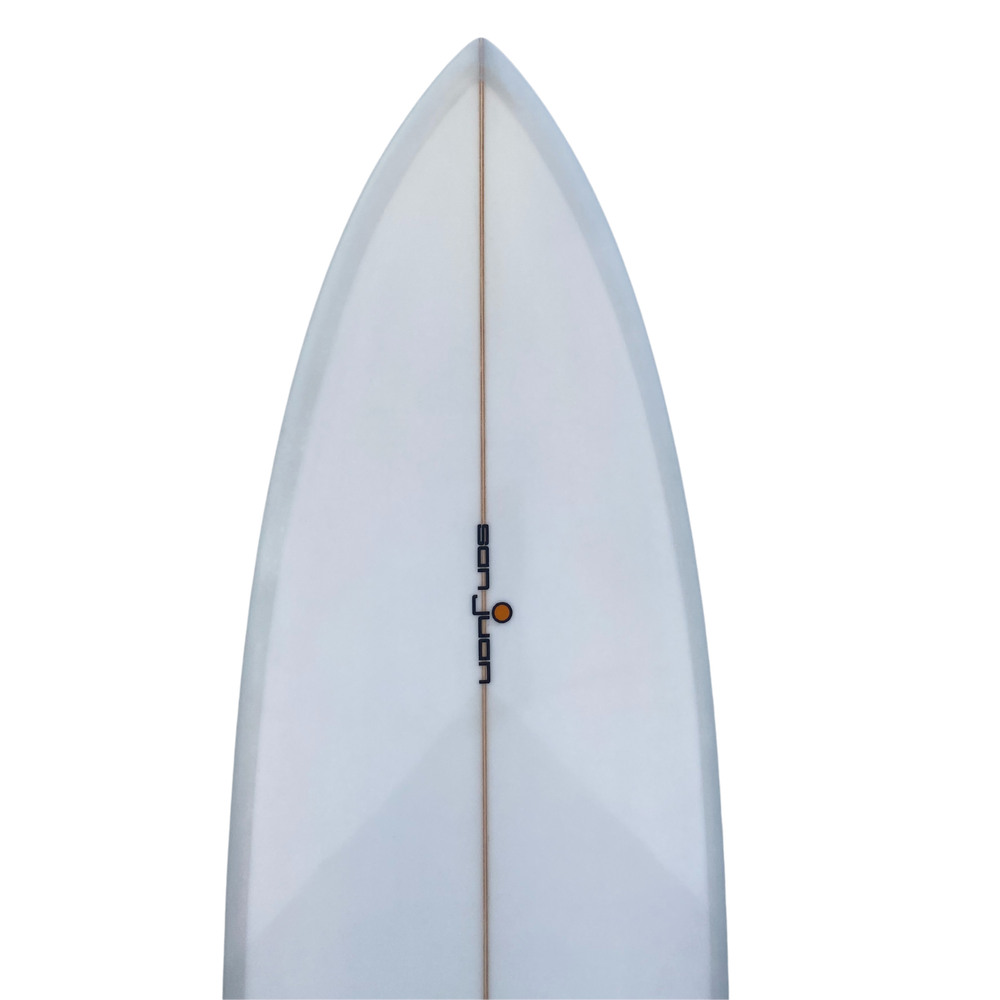 
            
                Load image into Gallery viewer, SAN JUAN TWIN PIN 6&amp;#39;8&amp;quot; MID TWIN GREY CUT LAP TINT WET RUB 6MM PLY PIN TAIL CHANNEL BOTTOM
            
        