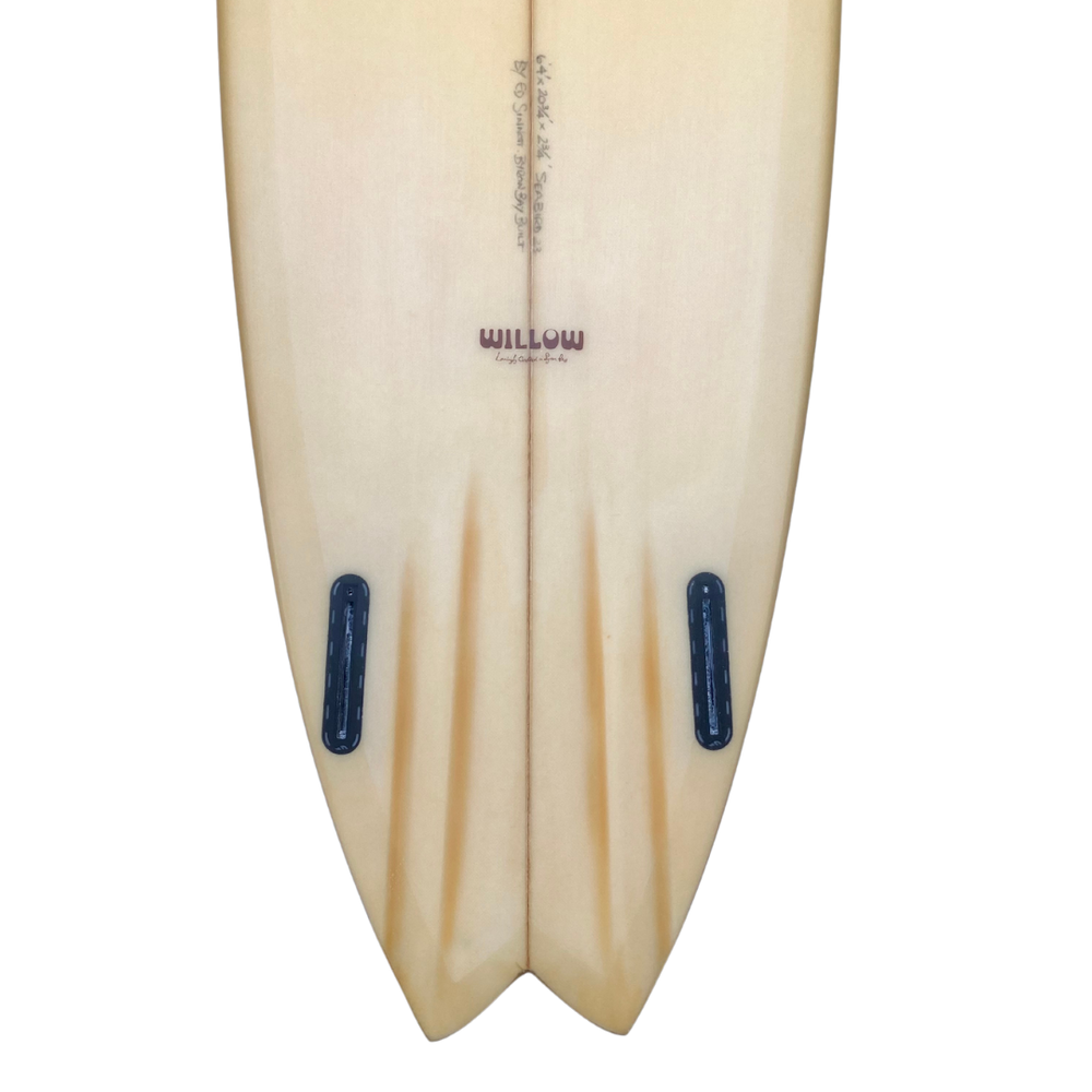 
            
                Load image into Gallery viewer, WILLOW SEABIRD 6&amp;#39;4&amp;quot; PALE MANGO CUT LAP  GOLD PIN LINE WET RUB 6MM PLY
            
        